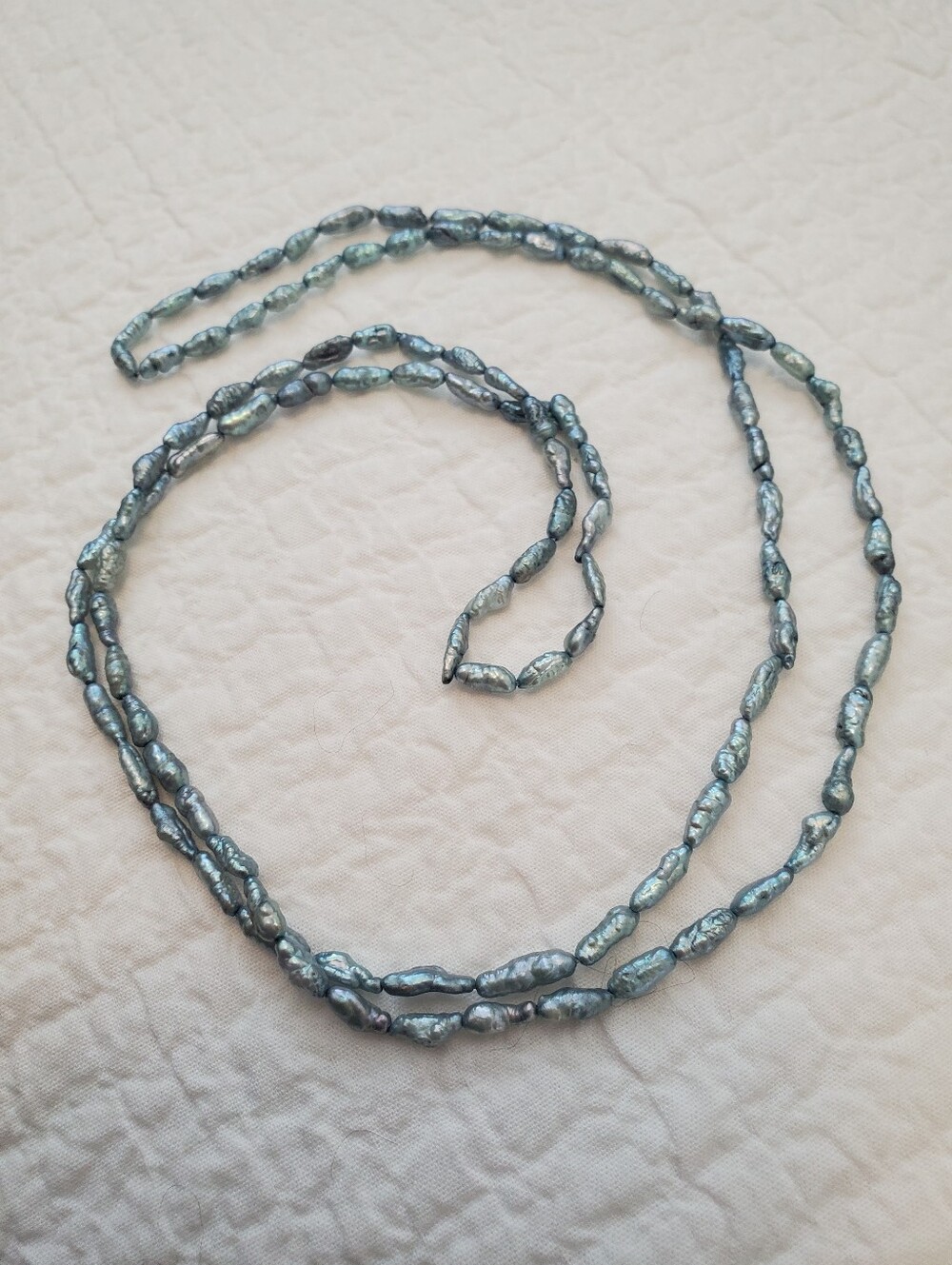 Vintage Iridescent Freshwater Pearl Long Necklace - Blue